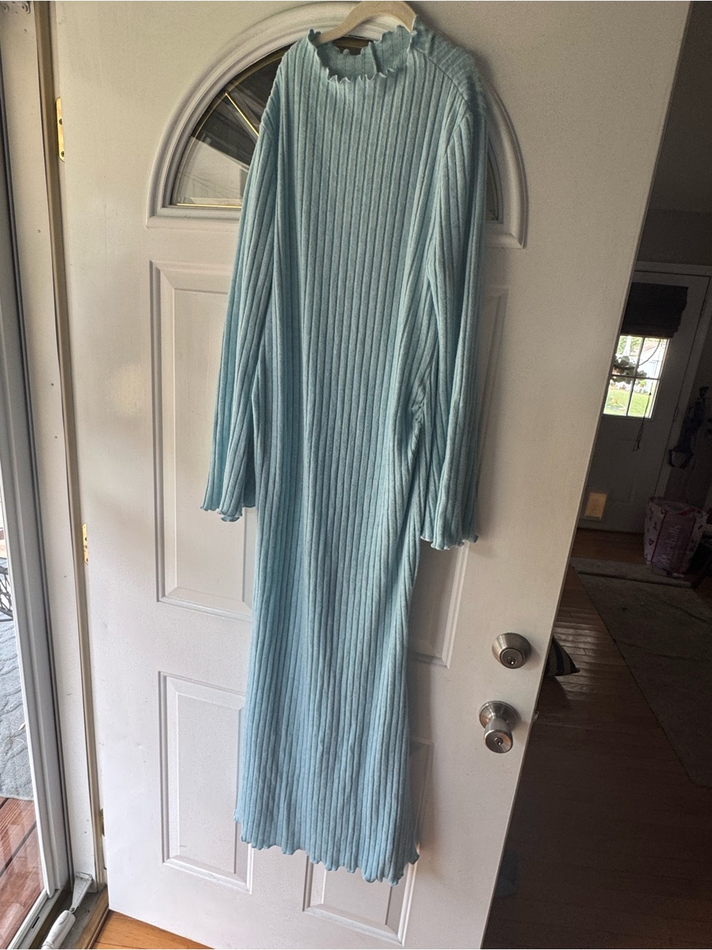 Ribbed Long Sleeve Midi Dress - Light Blue
